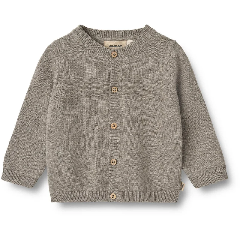 Minimalist cardiganWheat Warm Grey Melange Knit Cardigan Sofus