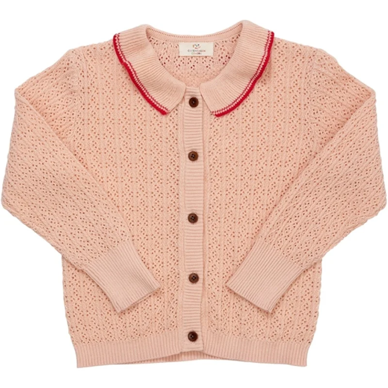 Bridal cardiganCopenhagen Colors Dusty Rose/Red Comb. Pointelle Cable Knit Cardigan w. Collar