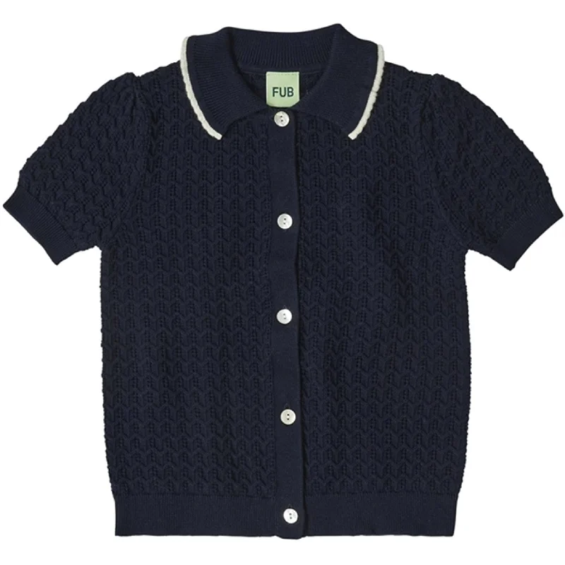 Petite cardiganFUB Dark Navy Pointelle Polo Cardigan