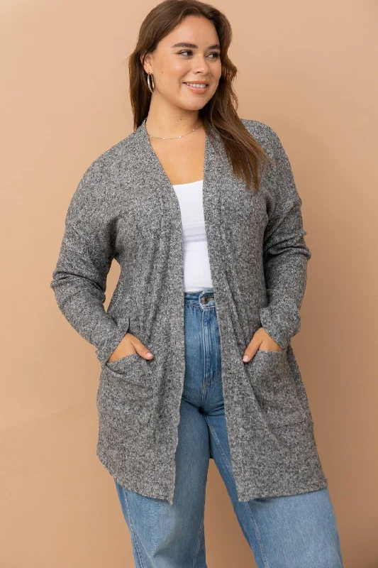 Quilted cardiganCharcoal Soft Ribbed Open Front Cardigan