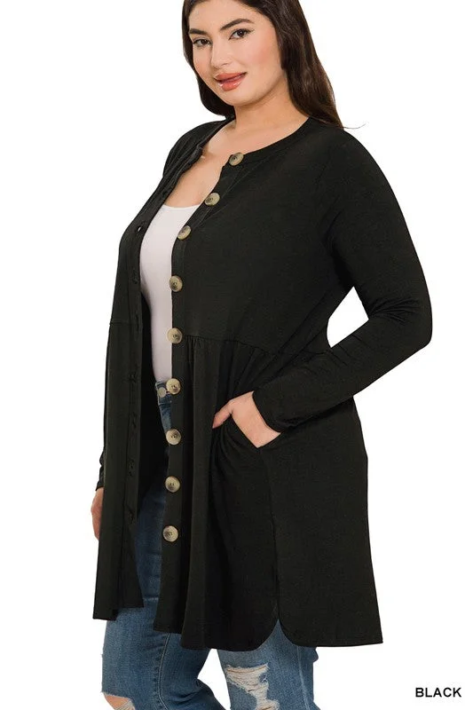 Sleep cardiganShirred Waist Buttoned Cardigan