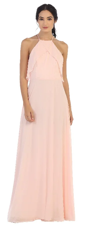 TighthemLong Bridesmaids Ruffle Halter Chiffon Dress Sale