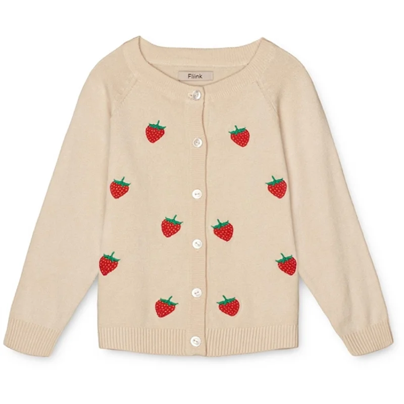 Vegan cardiganFliink Sandshell/High Risk Red Strawberry Favo Embr. Knitted Cardigan