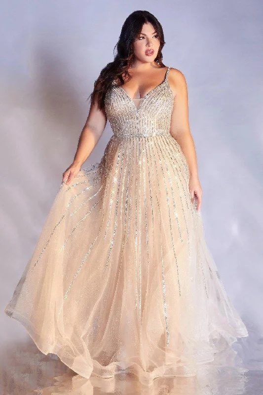 TightcollarCinderella Divine CD940C Long Plus Size A-Line Prom Dress