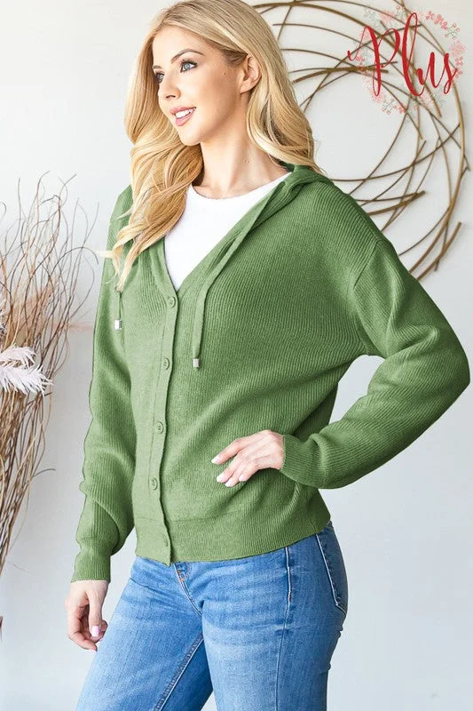 Olive V-Neck, Hooded Cardigan