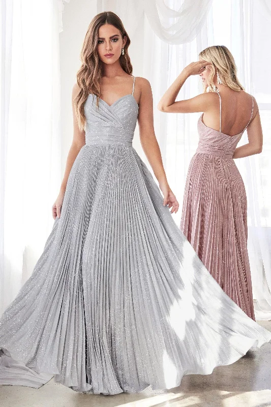 TightraceCinderella Divine CH221 Prom Long Formal Metallic Glitter Pleated Dress