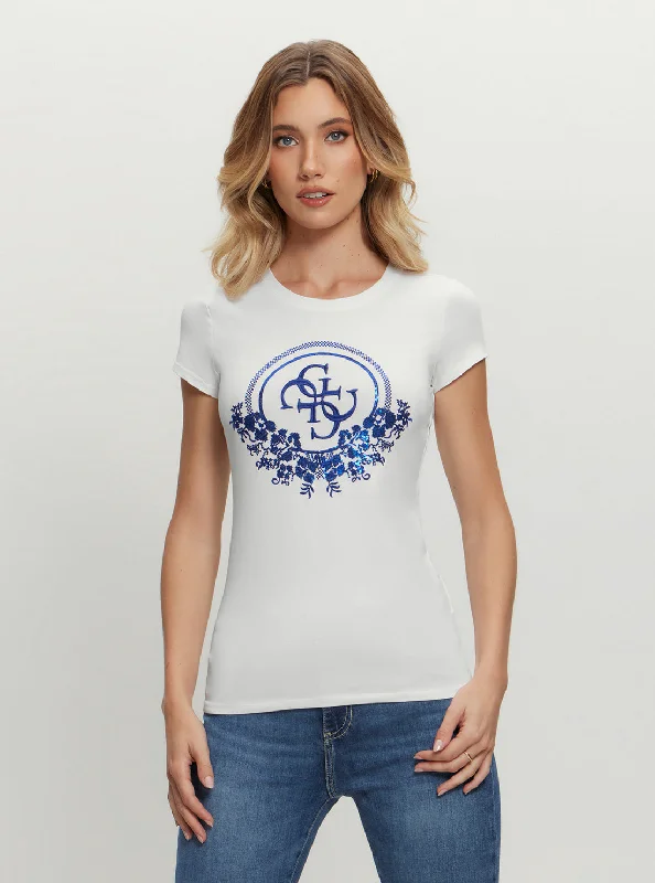 Reflective teeEco White Blue Cheker Sequin T-Shirt