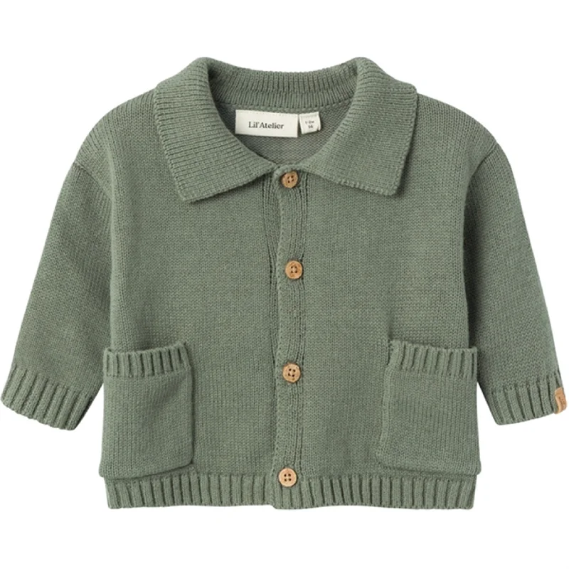 Shawl collar cardiganLil'Atelier Agave Green Theo Loose Knit Cardigan