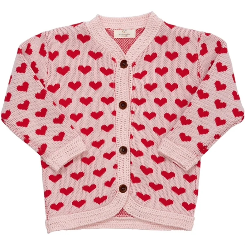 Eco-friendly cardiganCopenhagen Colors Dusty Rose/Red Comb. Knit Cardigan w. Hearts