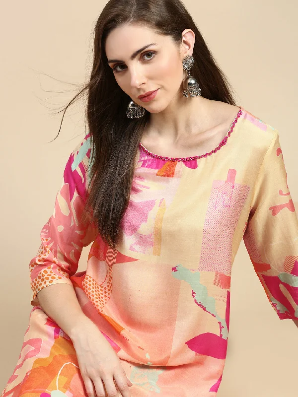 Women Abstract Peach A-Line Kurta Set-DW-5507-Peach