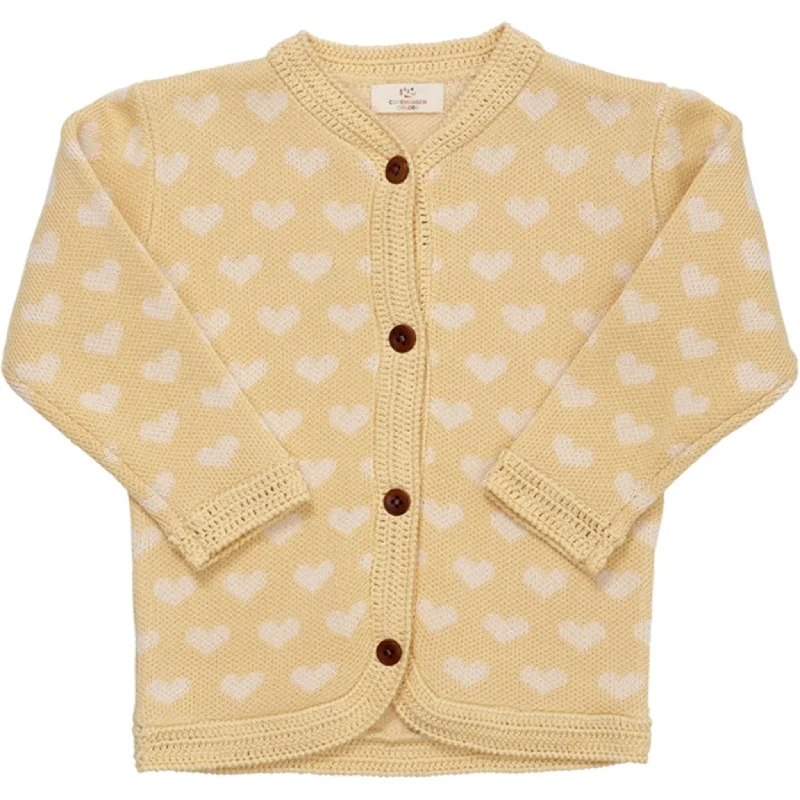 Recycled cardiganCopenhagen Colors Pale Yellow/Cream Comb. Knit Cardigan w. Hearts