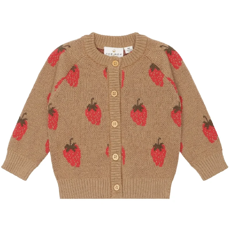 Cable-knit cardiganTHE NEW Siblings Tannin Big Strawberry AOP Lagate Jacquard Cardigan