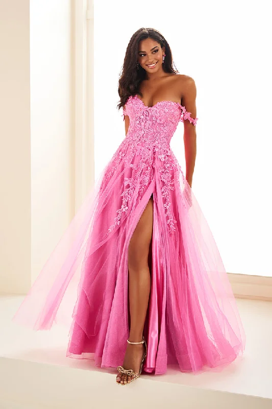 TightsportsbraEllie Wilde EW35101 - Off-Shoulder Slit  A-Line Prom Dress