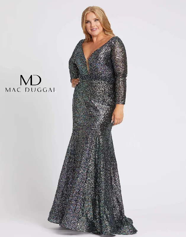 TightjeanMac Duggal 67246 Fabulouss Long Sleeve Plus Size Dress