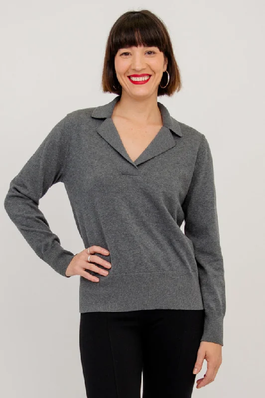 Sheer Knit TopsAstrid Sweater, Grey, Cotton