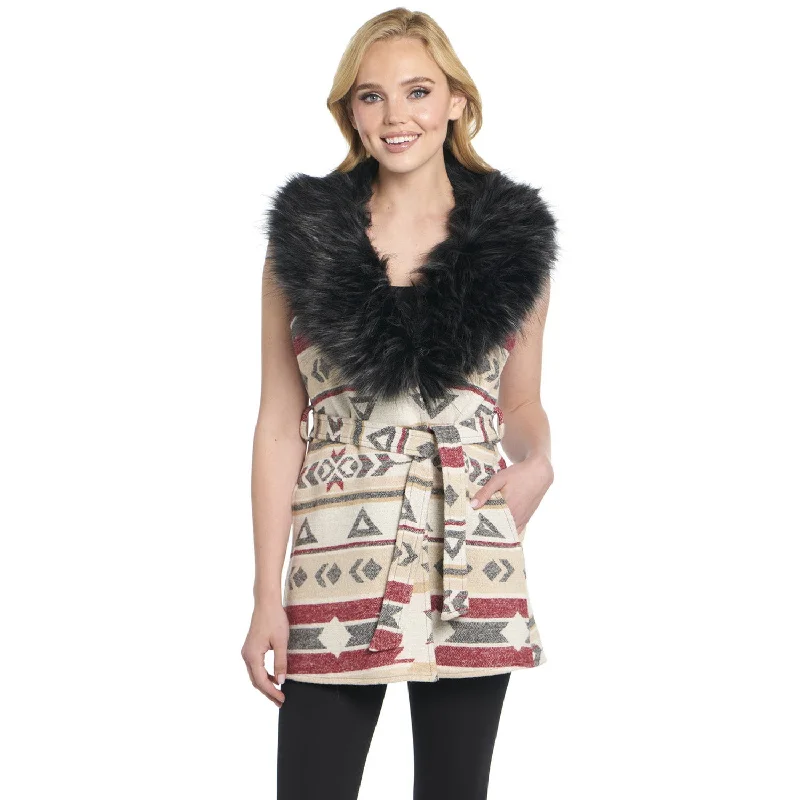 Spring Knit TopsCripple Creek Womens Navajo Blanket Desert Lights 100% Polyester Faux Fur Vest