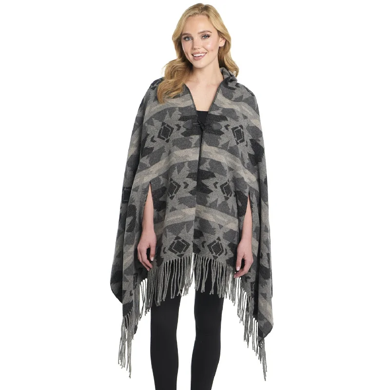 Metallic Knit TopsCripple Creek Womens Navajo Open Front Hooded Mountain Mist Polyester Poncho