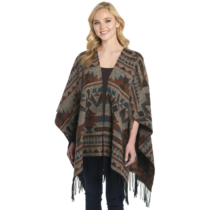 Crewneck Knit TopsCripple Creek Womens Open Front Blanket Wrap Chocolate Topaz Polyester Poncho