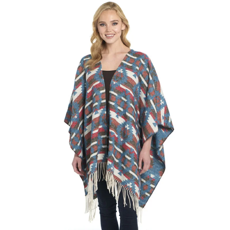 Hip-Hop Knit TopsCripple Creek Womens Open Front Blanket Wrap Larimar Blue 100% Polyester Poncho