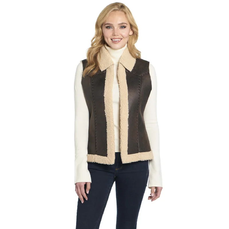 Athletic Knit TopsCripple Creek Womens Open Front Vanilla Bean Faux Shearling Faux Fur Vest