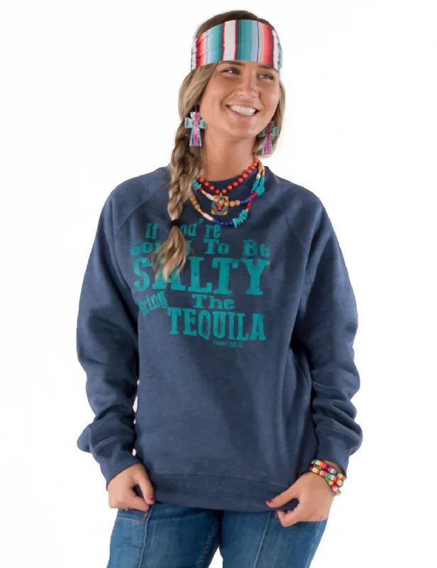 Fall Knit TopsCowgirl Tuff Womens Salty Tequila Navy Poly/Rayon Sweatshirt