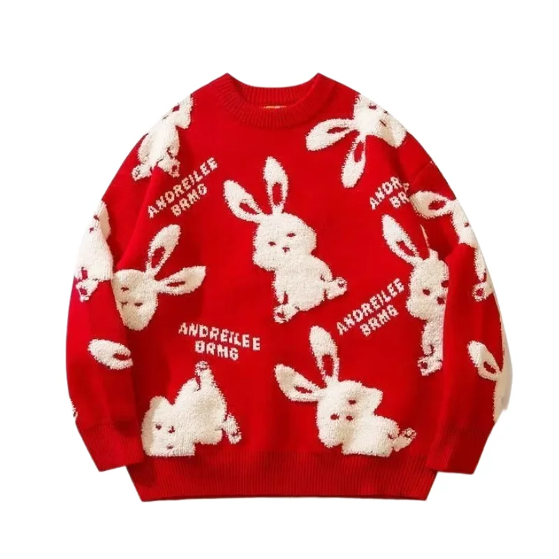 Graphic Knit TopsCute Flocked Rabbit Sweater