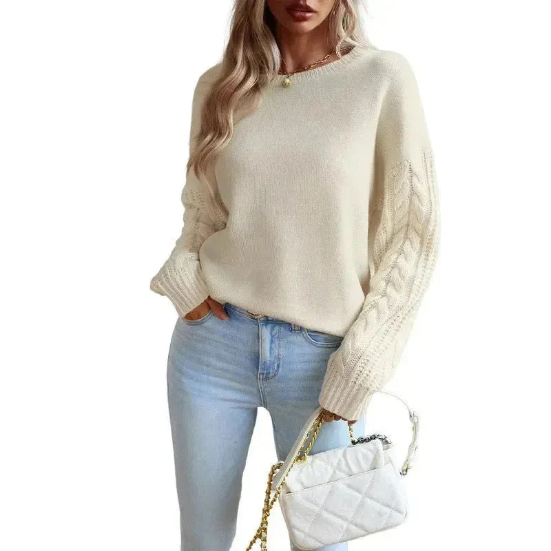 Thermal Knit TopsEuropean and American round neck women's long sleeved knitted sweater