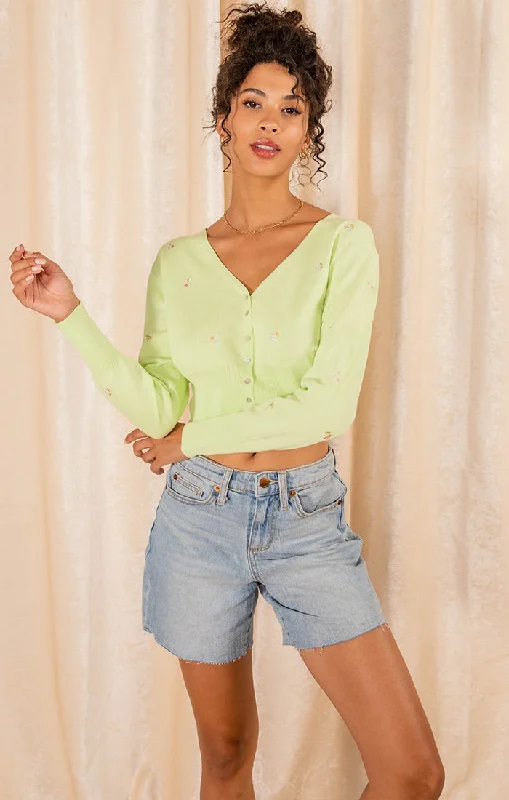 Studded Knit TopsFelicity Cropped Cardigan Lime