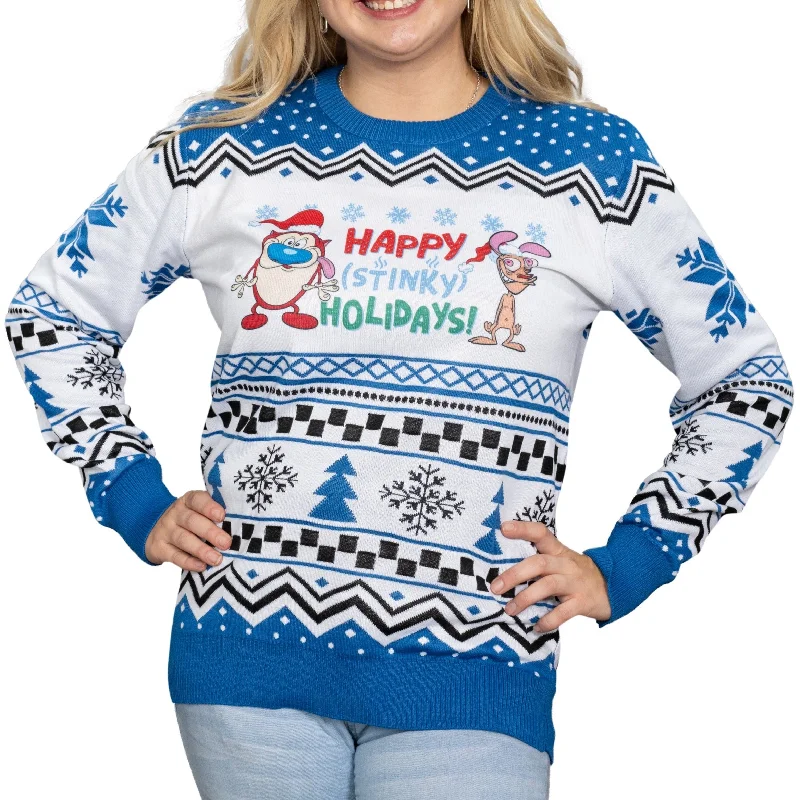 Hunting Knit TopsRen & Stimpy "Happy (Stinky) Holidays" Ugly Christmas Sweater