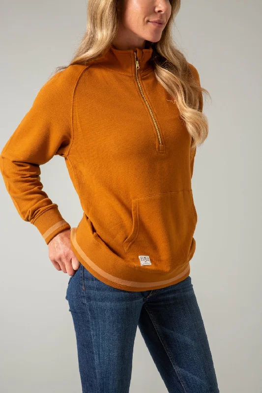 Formal Knit TopsKimes Ranch Womens Hazer Quarter Zip Work Wear Brown Cotton Blend Sweatshirt