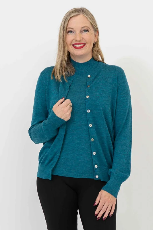 Winter Knit TopsKitten Cardigan, Teal, Merino Wool