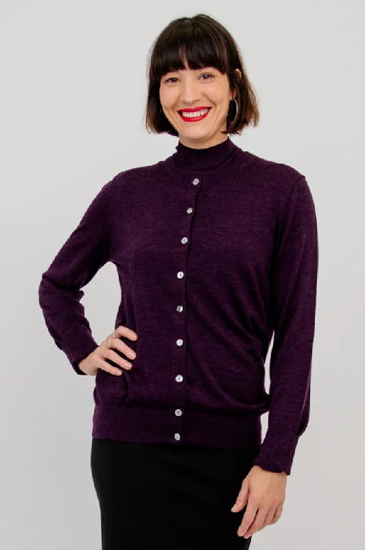 Retro Knit TopsKitten Cardigan, Plum, Merino Wool