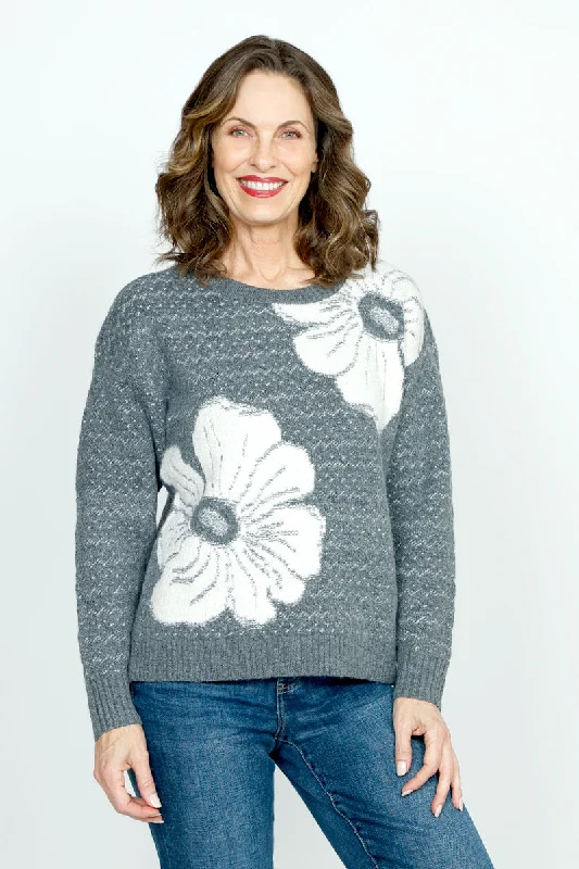 Zippered Knit TopsLolo Luxe Flower Jacquard Sweater