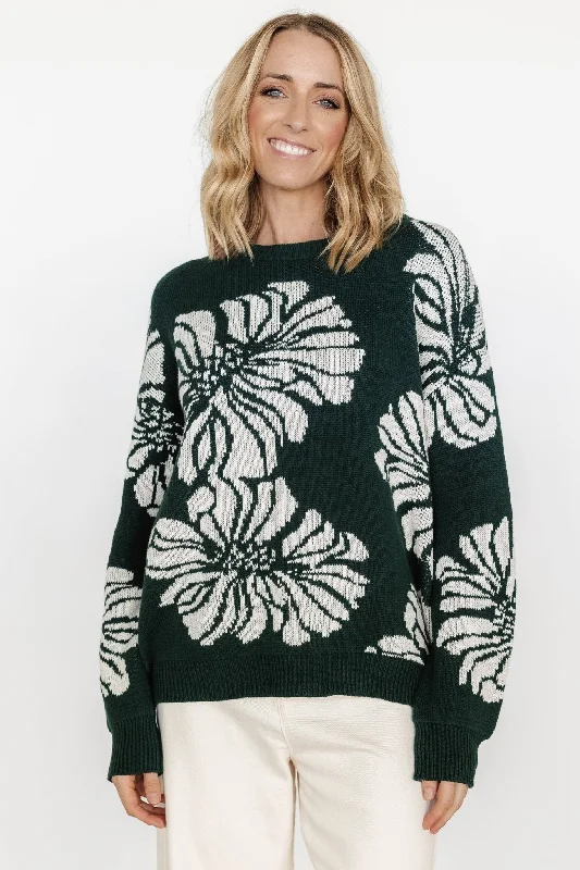 Thermal Knit TopsMaude Sweater | Green + Off White