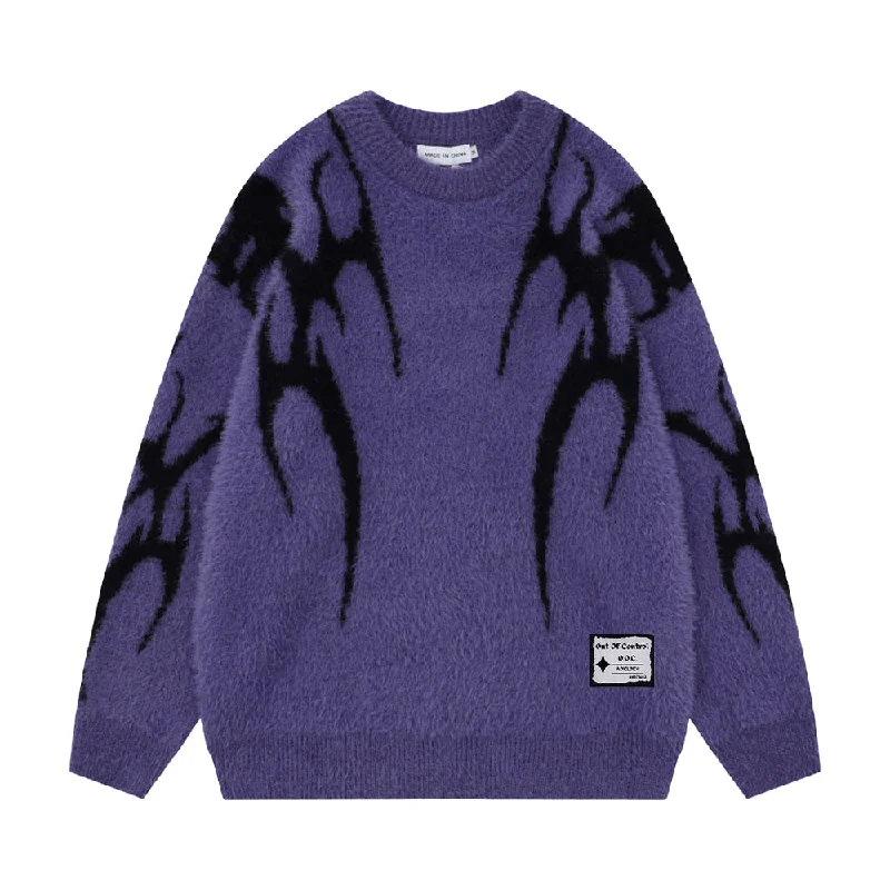 Scoop Neck Knit TopsOOC' High Street Devil Pattern Jacquard  Sweater