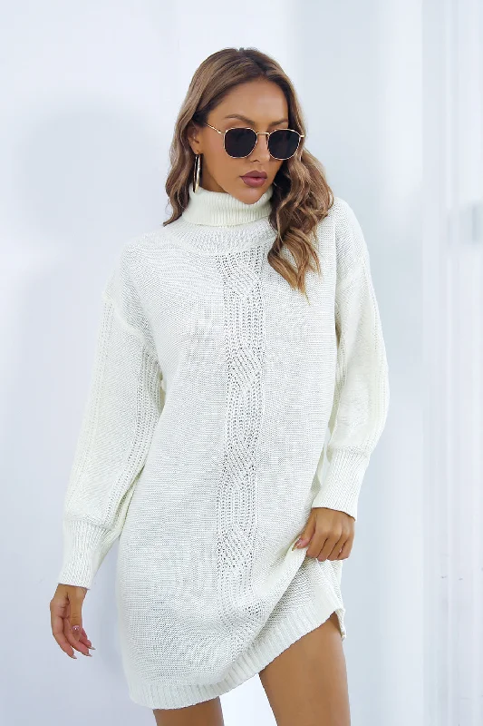 Urban Knit TopsOpenwork Turtleneck Long Sleeve Sweater Dress