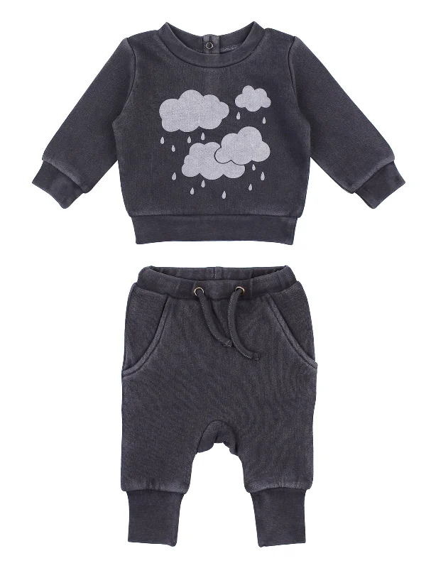 High-Fashion Knit TopsOrganic Cozy Graphic Sweatshirt & Jogger Set, Coal Clouds