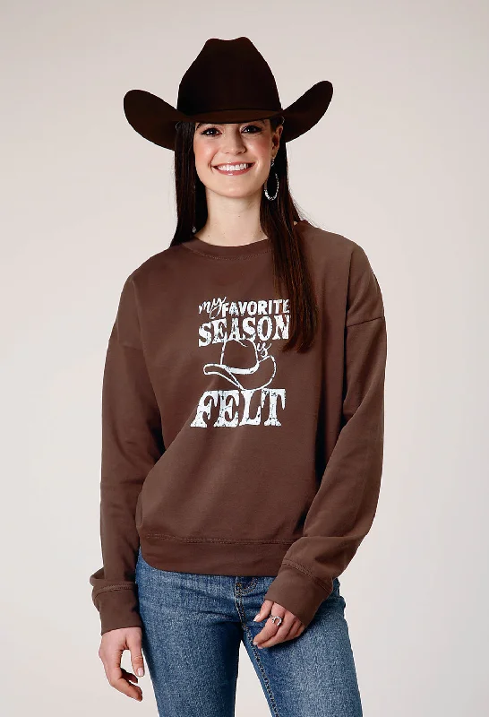 Cropped Knit TopsRoper Womens My Favorite Season Brown 100% Cotton Sweatshirt