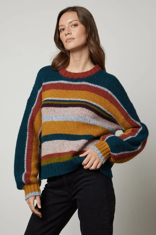 Cable Knit TopsSAMARA STRIPED CREW NECK SWEATER