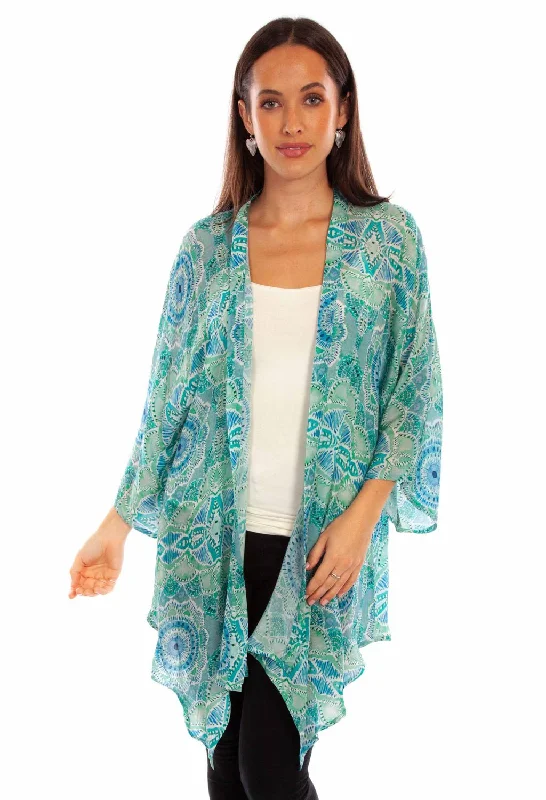 Turtleneck Knit TopsScully Womens Beautiful Print Aqua Viscose Kimono