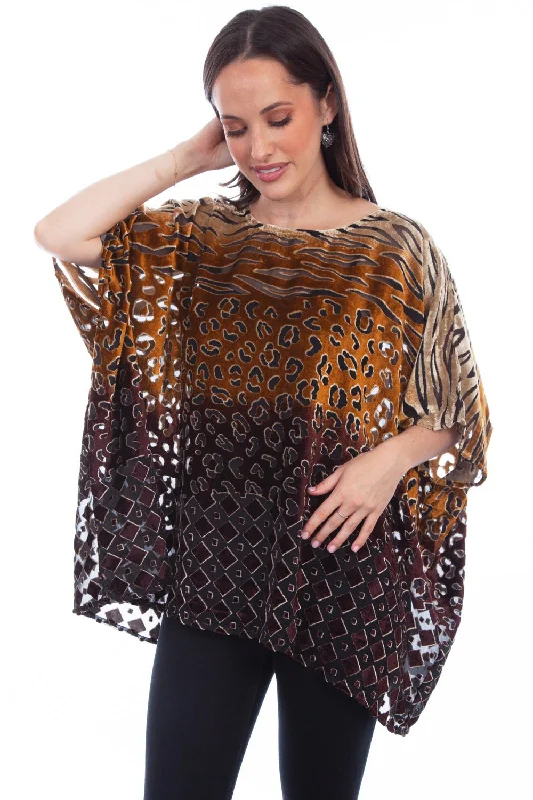 Fitted Knit TopsScully Womens Velvety Burnout Brown Ombre Nylon Viscose Poncho