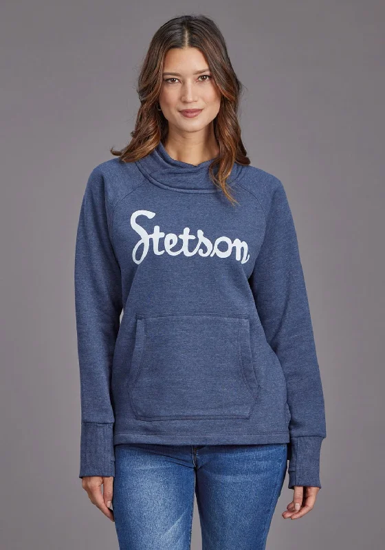 Hiking Knit TopsStetson Womens Script Logo Blue Cotton Blend Sweatshirt