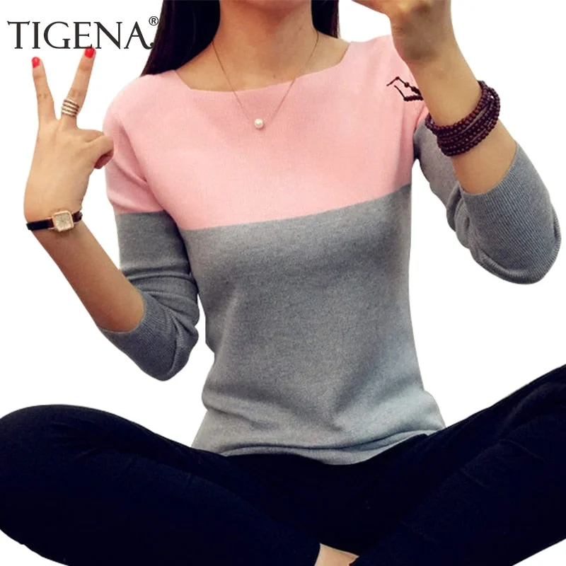 Turtleneck Knit TopsTIGENA Autumn Winter Sweater Women 2019 Knitted High Elastic Jumper Women Sweaters And Pullovers Female Black Pink Tops Ladies