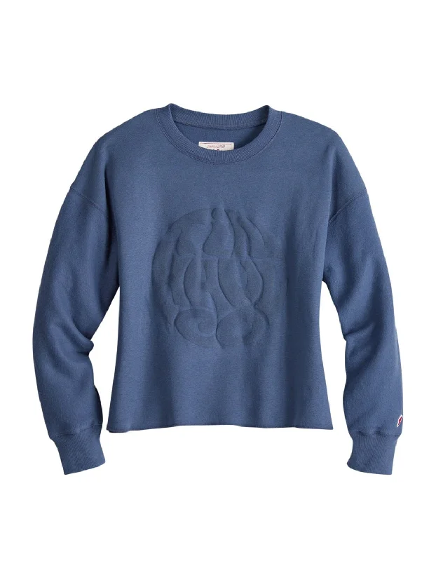 Linen Knit TopsTin Haul Womens Embossed Circle Navy Cotton Blend Pullover Sweater