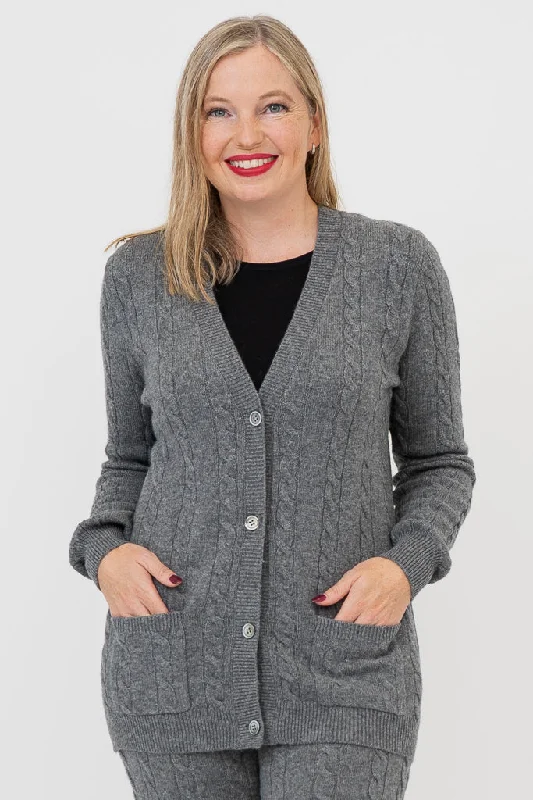 Glitter Knit TopsVentura Cardigan, Grey, Wool Cashmere