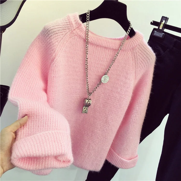 Asymmetrical Knit TopsWinter New Shining Fluffy Soft Mohair Warm Sweater For Women Sweaters Pullovers Pull Femme Tricot Jersey Tops Jumper