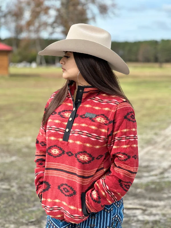 Lace-Up JacketsCinch Womens Red Aztec Pattern Pullover