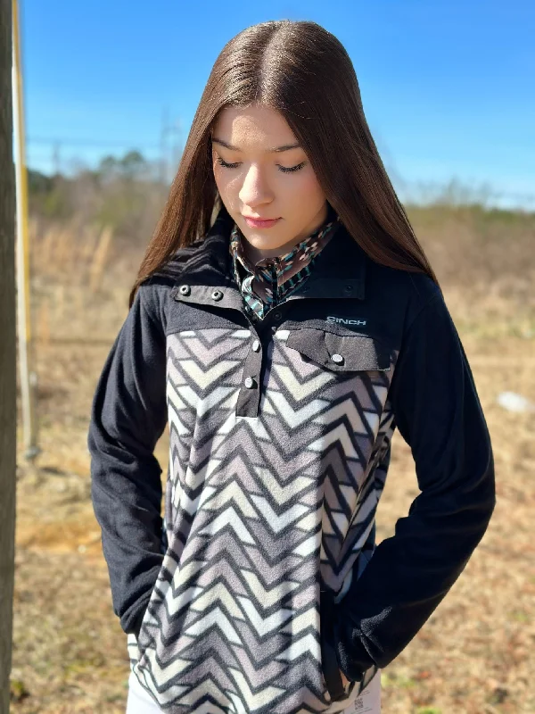 Ribbed Cuff JacketsCinch Womens Black & White Aztec Pattern Pullover