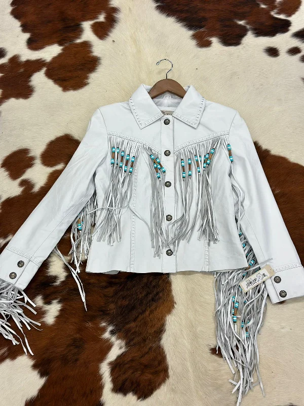 Punk JacketsCRIPPLE CREEK JACKET GENUINE LEATHER WHITE ON FRINGE