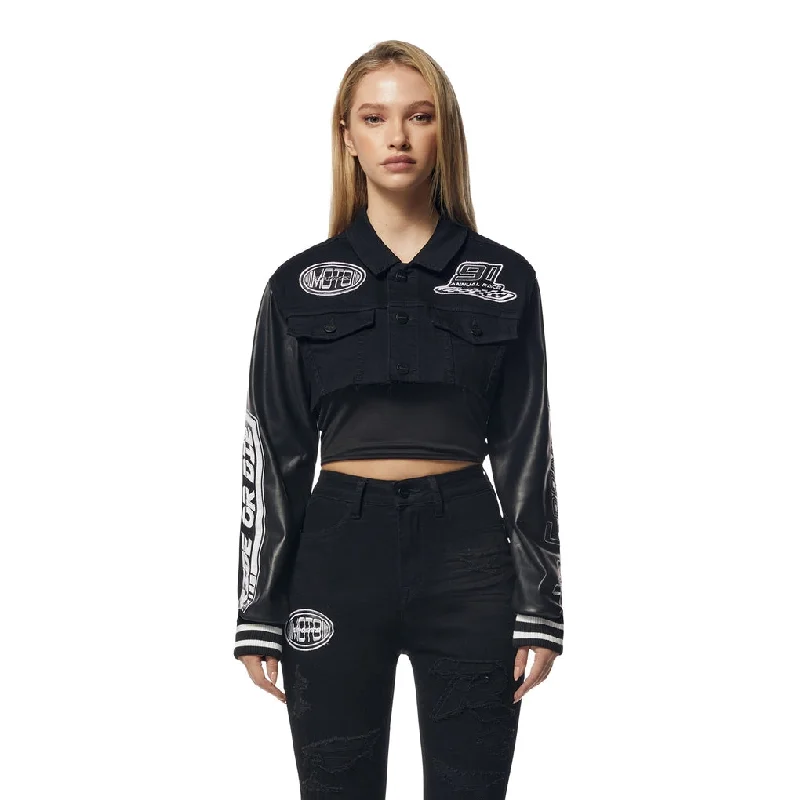 Beaded JacketsCropped Jean Racing Jacket - Deep Black